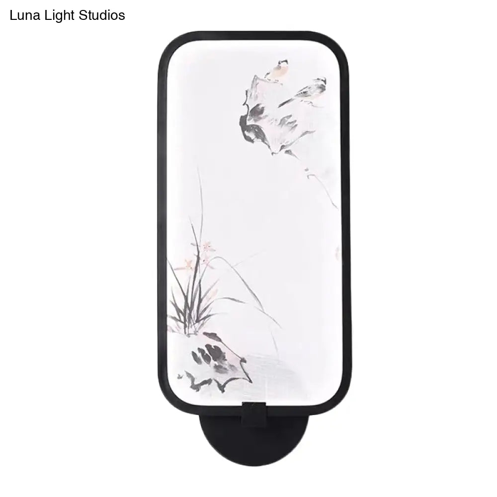 Chinese Style Acrylic Wall Mural Led Lamp: Rectangle Black Wall-Mounted With Bird Pattern