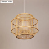 Chinese Style Bamboo Lantern Pendant: Beige Round Hanging Light For Dining Table - 1 Bulb