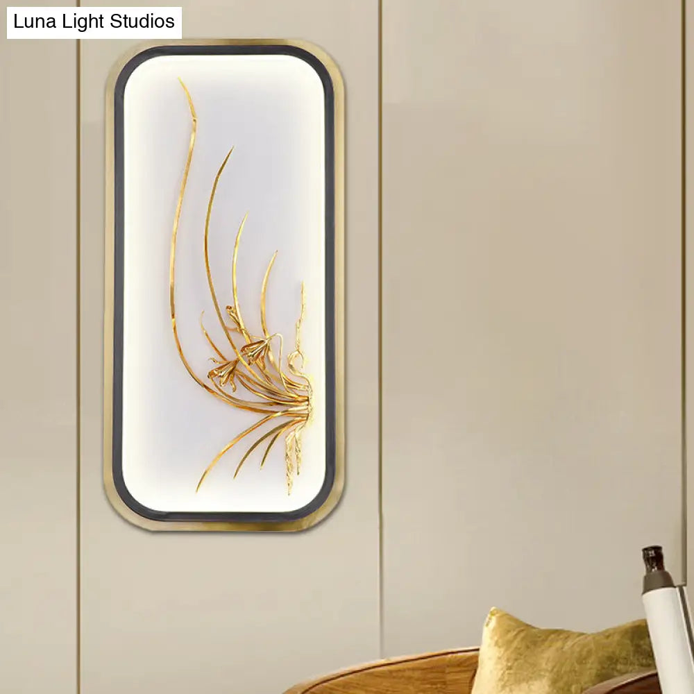Chinese Style Bamboo Leaf Wall Light With Metallic Led Gold Finish For Corridor