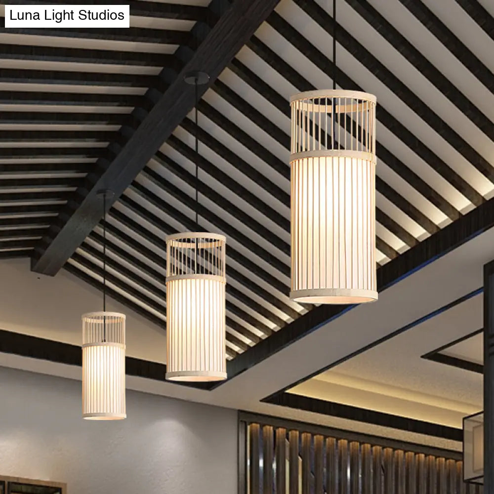 Chinese Style Bamboo Weaving Pendant Light - Wood Cage Hanging Lighting Fixture For Restaurants
