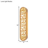 Chinese Style Beige Led Flush Wall Sconce With Carved Wood Shade