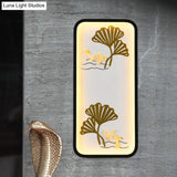 Chinese Style Black Ginkgo Led Wall Lamp With Metal Shade - Bedroom Mounted Lighting