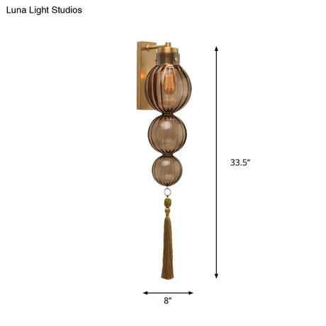 Chinese Style Brass/Chrome Sphere Sconce Light - Clear/Amber/Light Blue Glass Wall Mount Lamp With