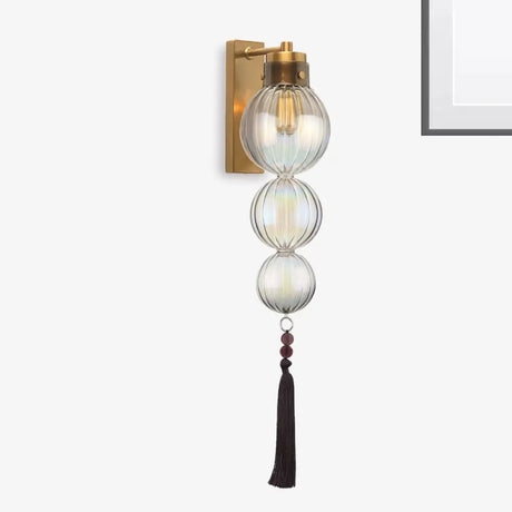 Chinese Style Brass/Chrome Sphere Sconce Light - Clear/Amber/Light Blue Glass Wall Mount Lamp With