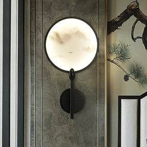 Chinese Style Circular Mountain Led Bedroom Sconce Light In Black