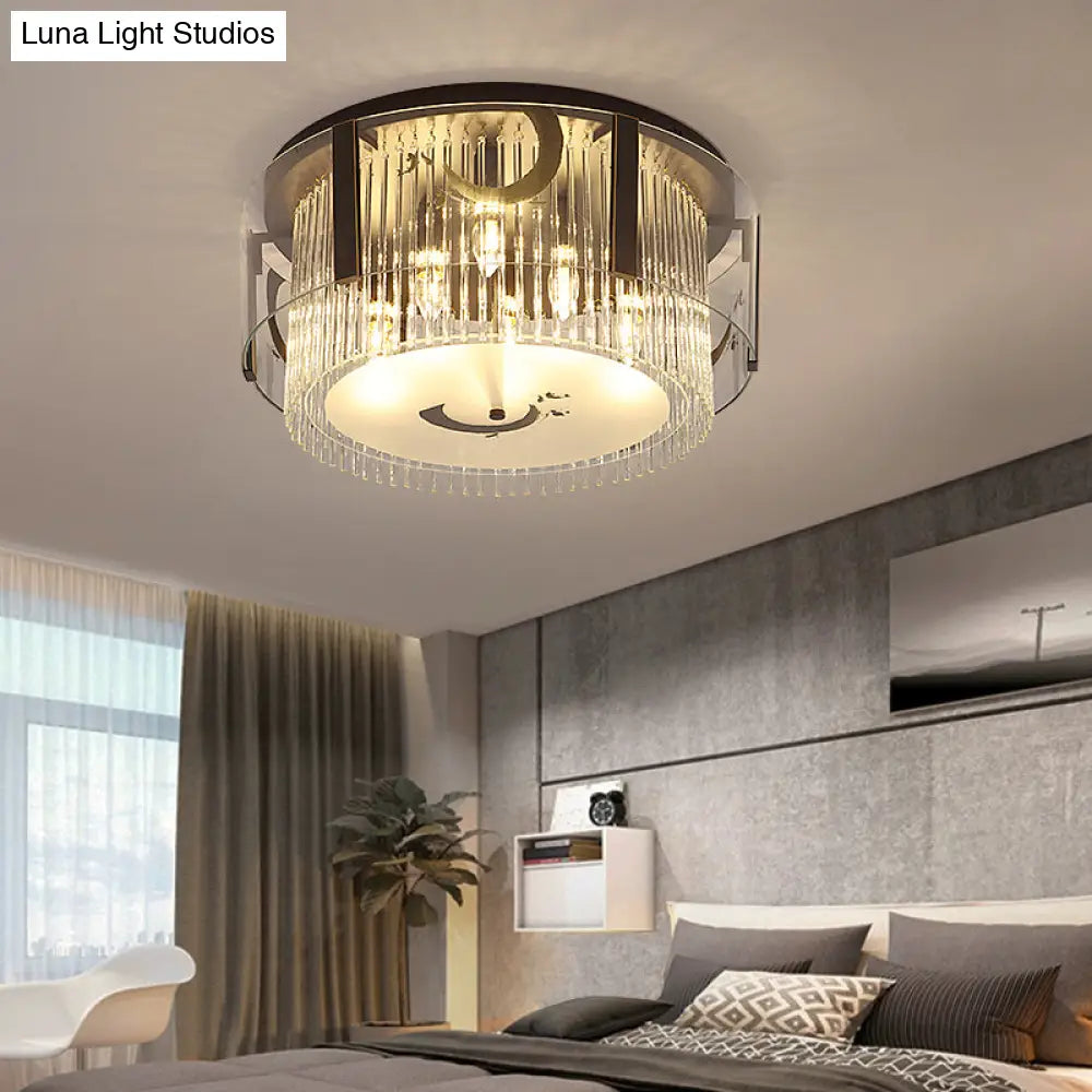 Chinese Style Double Tier Flush Lamp - Clear Glass Ceiling Mounted Light 4/5/6-Light Dining Room