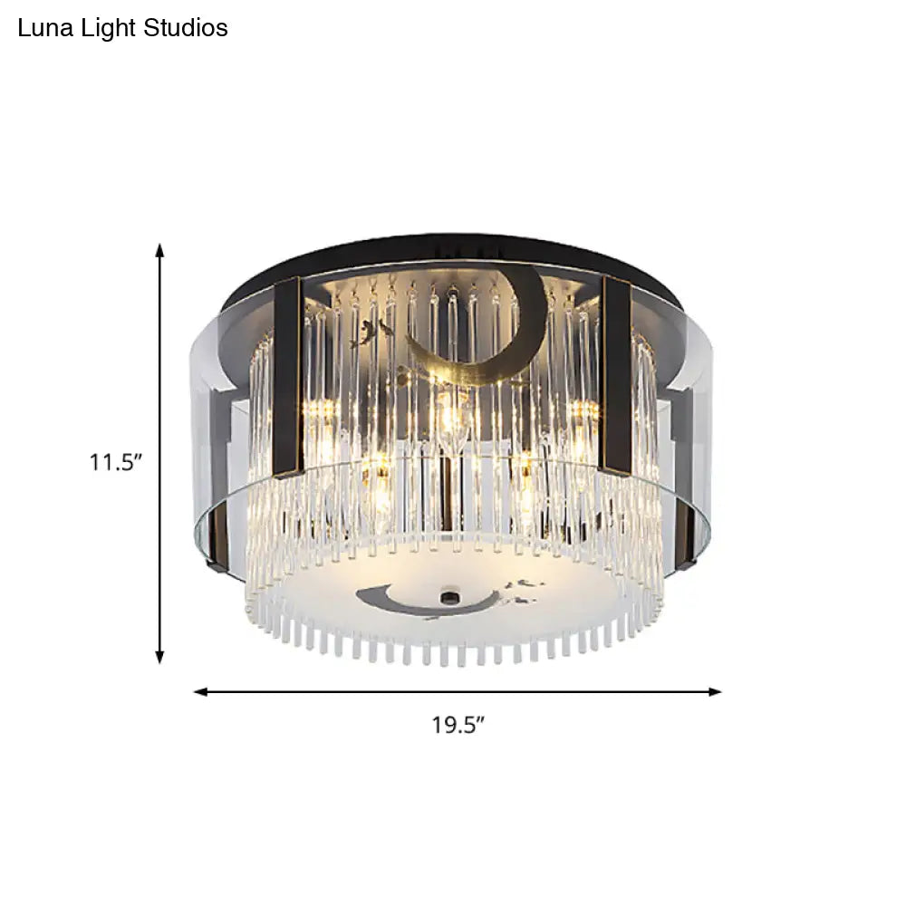Chinese Style Double Tier Flush Lamp - Clear Glass Ceiling Mounted Light 4/5/6-Light Dining Room