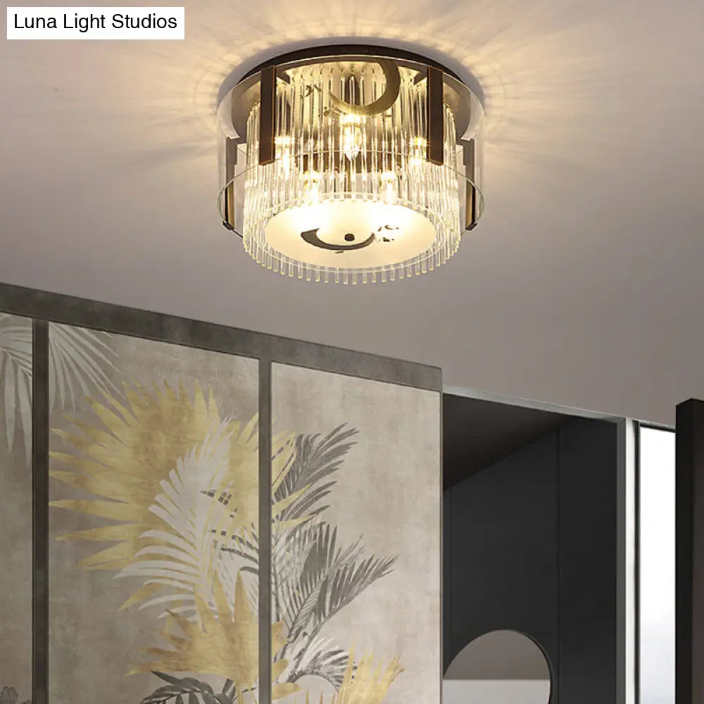 Chinese Style Double Tier Flush Lamp - Clear Glass Ceiling Mounted Light 4/5/6-Light Dining Room