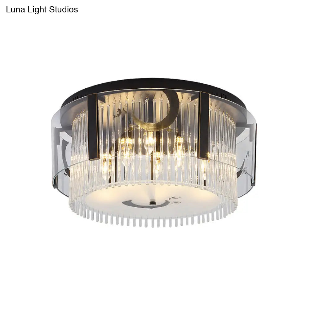 Chinese Style Double Tier Flush Lamp - Clear Glass Ceiling Mounted Light 4/5/6-Light Dining Room