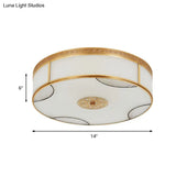 Chinese Style Drum Ceiling Light - 14’/18’/21.5’ W 3/4/6 - Light Matte White Glass Brass Flushmount