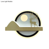Chinese-Style Elk Deer Led Wall Lamp In Gold With Acrylic Rounded Design