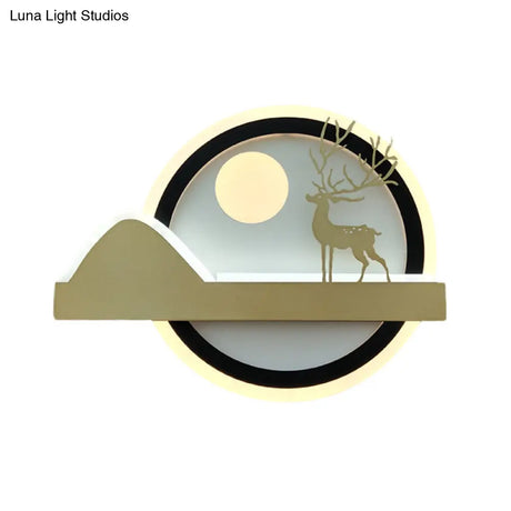 Chinese-Style Elk Deer Led Wall Lamp In Gold With Acrylic Rounded Design