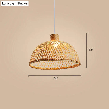 Chinese Style Handmade Bamboo Ceiling Light - Single Pendant For Restaurant Wood Finish