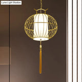 Chinese Style Hanging Pendant Light With Bamboo Shade - Black/Gold Lantern Ceiling Indoor Use