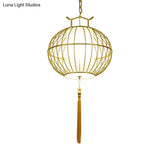Chinese Style Hanging Pendant Light With Bamboo Shade - Black/Gold Lantern Ceiling Indoor Use