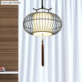 Chinese Style Hanging Pendant Light With Bamboo Shade - Black/Gold Lantern Ceiling Indoor Use
