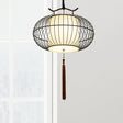 Chinese Style Hanging Pendant Light With Bamboo Shade - Black/Gold Lantern Ceiling Indoor Use