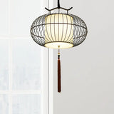 Chinese Style Hanging Pendant Light With Bamboo Shade - Black/Gold Lantern Ceiling Indoor Use