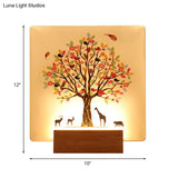 Chinese Style Led Acrylic Wall Lighting Fixture - Wood Square Tree And Animal Mural