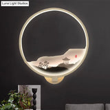Chinese Style Led Hallway Wall Mural Lamp With Metal Shade - Black/White Mountain Patterned Lighting