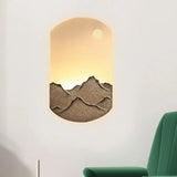 Chinese Style Led Oval Wall Mural Light - Silver/Brown Acrylic Mount With Mountain Pattern For