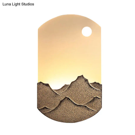 Chinese Style Led Oval Wall Mural Light - Silver/Brown Acrylic Mount With Mountain Pattern For