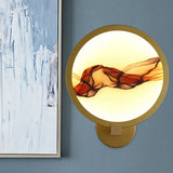 Chinese Style Led Smoke Mural Acrylic Wall Light For Dining Room - Gold Rounded Design
