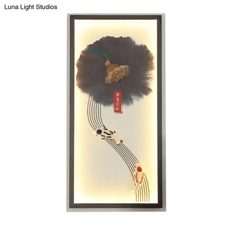 Chinese Style Led Wall Lamp - Black Lotus Seed And Fish Mural Lighting Fixture