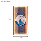 Chinese Style Led Wall Lamp - Fabric Script/Landscapes Mural Lighting Black
