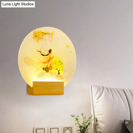 Chinese Style Led Wall Lamp With Acrylic Goddess Design For Bedroom