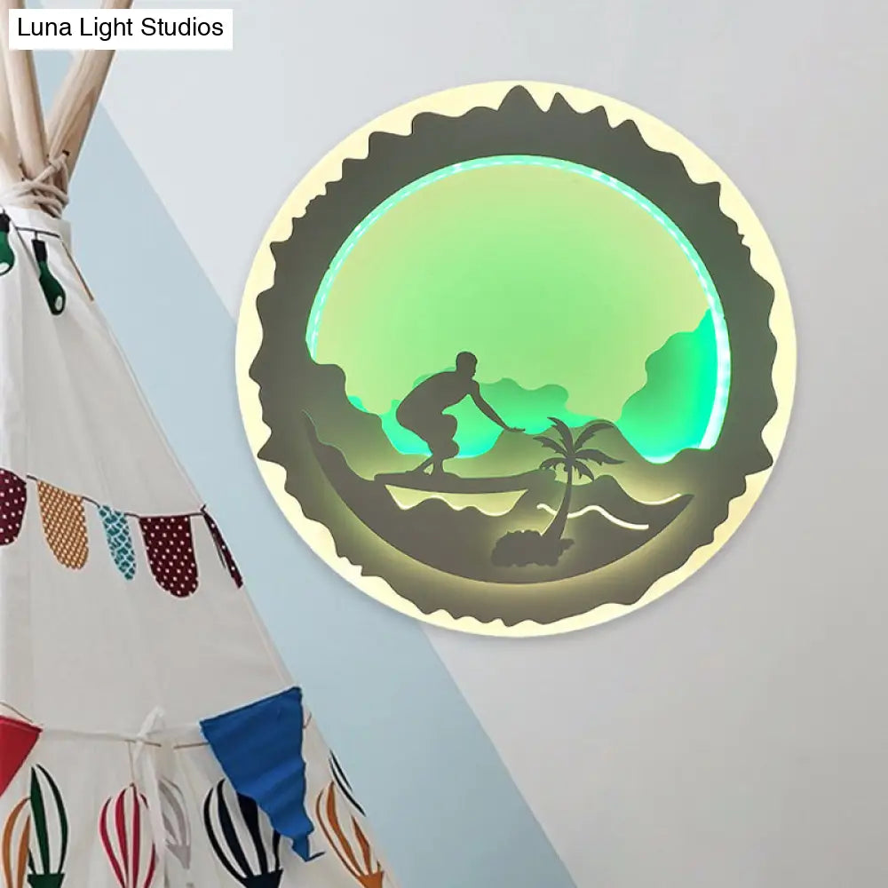 Chinese Style Led Wall Mounted Bedroom Mural Light With Loving Family/Surfing Pattern In
