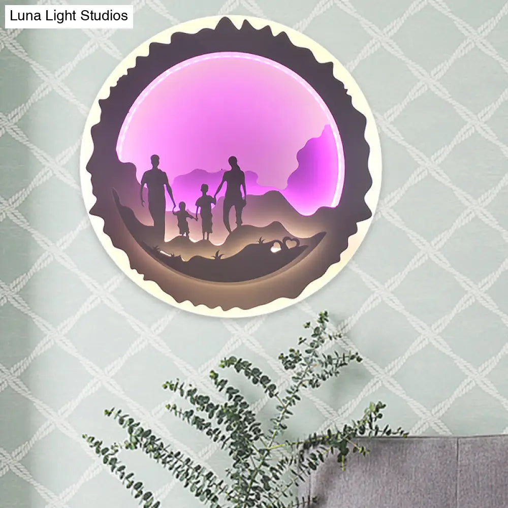 Chinese Style Led Wall Mounted Bedroom Mural Light With Loving Family/Surfing Pattern In