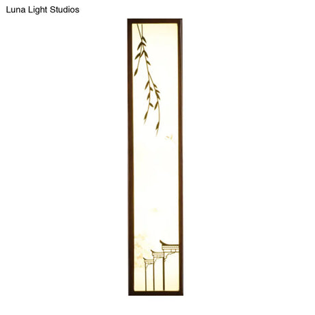 Chinese Style Led Wall Mural Lamp - Acrylic Brown Rectangle Mounted Light With Lotus/Leaf Pattern