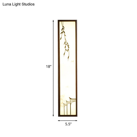 Chinese Style Led Wall Mural Lamp - Acrylic Brown Rectangle Mounted Light With Lotus/Leaf Pattern