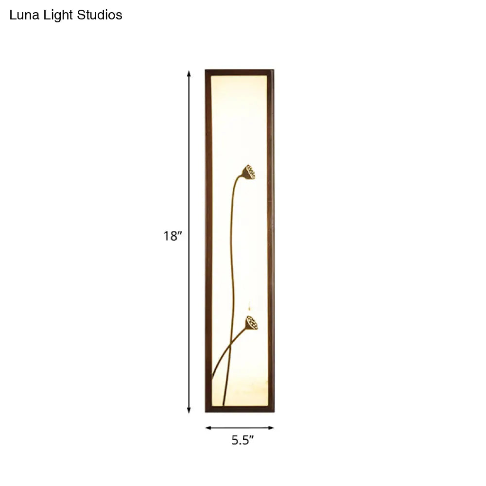 Chinese Style Led Wall Mural Lamp - Acrylic Brown Rectangle Mounted Light With Lotus/Leaf Pattern