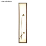 Chinese Style Led Wall Mural Lamp - Acrylic Brown Rectangle Mounted Light With Lotus/Leaf Pattern