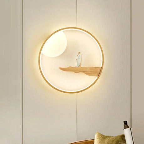 Chinese Style Led Wall Sconce Lighting - Thinker Study Room Mural Lamp In Black/Beige Wood