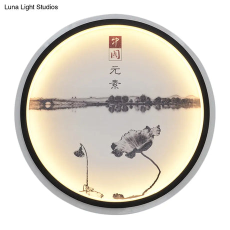 Chinese-Style Lotus Lake Led Wall Lamp In Black