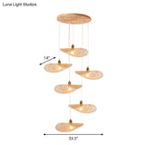 Chinese Style Lotus Leaf Pendant Light With Bamboo Shade - 1/3/6-Light Beige 14’/16.5’/19.5’ Wide
