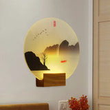 Chinese Style Mountain & River Led Wall Light Fixture Brown
