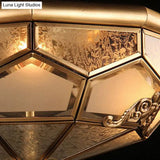 Chinese Style Opal Glass Dome Ceiling Lighting Brass Finish Flush Mount Light For Bedroom - 3/4 -