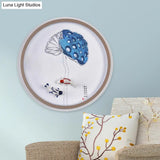 Chinese Style Watercolour Mountain/Fish Led Wall Mount In White For Bedroom Décor