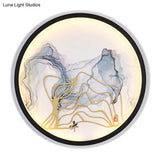 Chinese Style Watercolour Mountain/Fish Led Wall Mount In White For Bedroom Décor