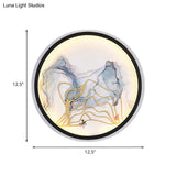 Chinese Style Watercolour Mountain/Fish Led Wall Mount In White For Bedroom Décor