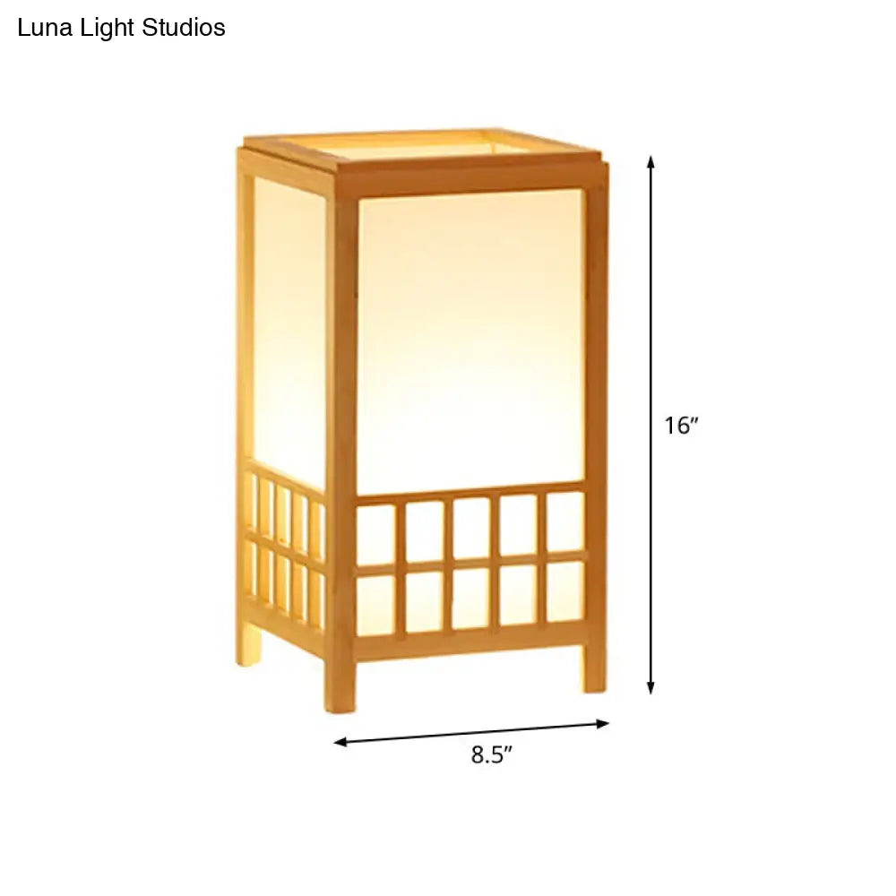 Chinese Wood Task Light Desk Lamp - Rectangular 1-Bulb Small Size Beige Perfect For Restaurants