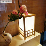 Chinese Wood Task Light Desk Lamp - Rectangular 1-Bulb Small Size Beige Perfect For Restaurants