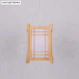 Chinese Wood Tower Pendant Light In Beige - Restaurant Hanging Lamp