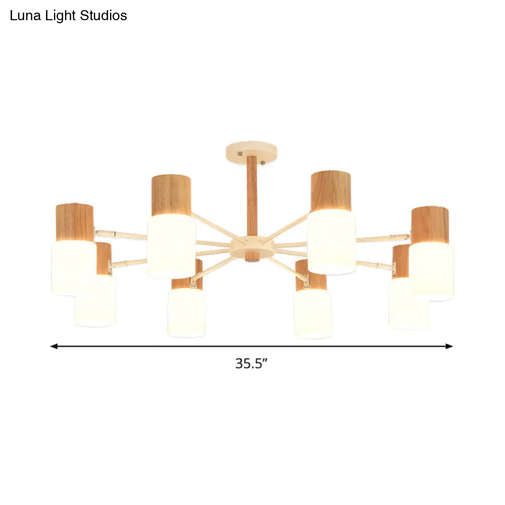 Chinese Wooden Semi - Flush Light With 5/8 Bulbs - Beige For Living Room Ceiling