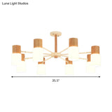 Chinese Wooden Semi - Flush Light With 5/8 Bulbs - Beige For Living Room Ceiling
