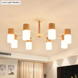 Chinese Wooden Semi - Flush Light With 5/8 Bulbs - Beige For Living Room Ceiling